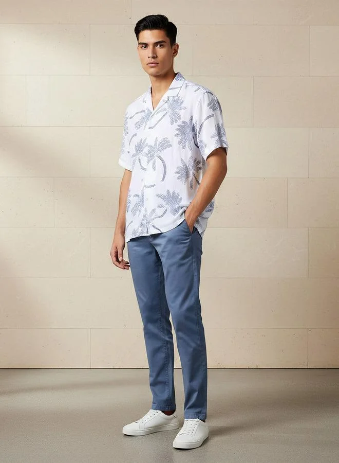 Splash FAV Men Camp Collar Palm Tree Print Short Sleeve Resort Shirt